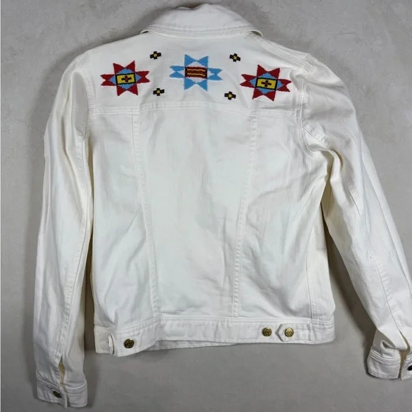 Women’s Polo Ralph Lauren White Jean Jacket Western Southwest Embroidered Bead - Picture 8 of 11
